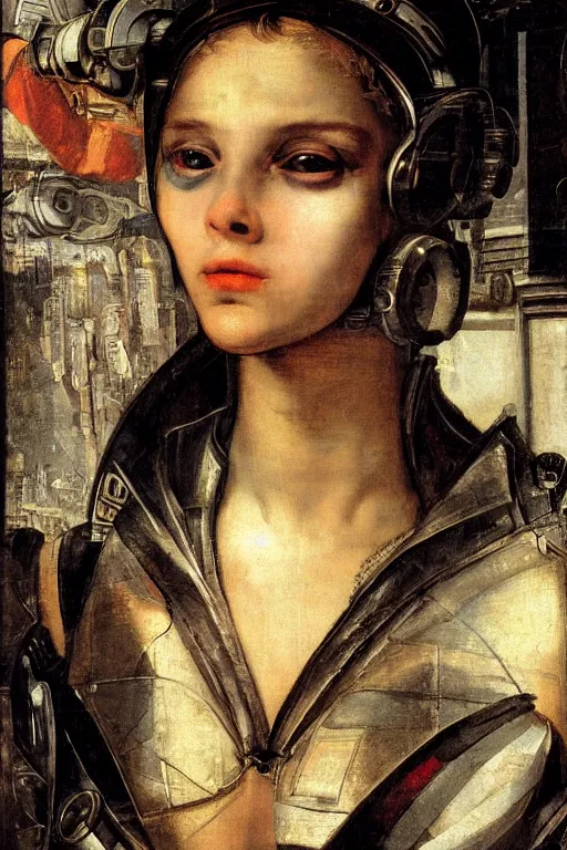 Image similar to a close - up portrait of a cyberpunk cyborg girl, by tintoretto, rule of thirds