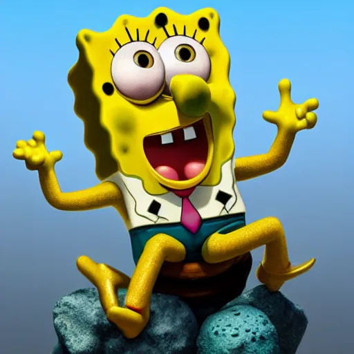 Prompt: SpongeBob Squarepants stone statue by Michelangelo, Dramatic Lighting by Brom, trending on Artstation, golden hour