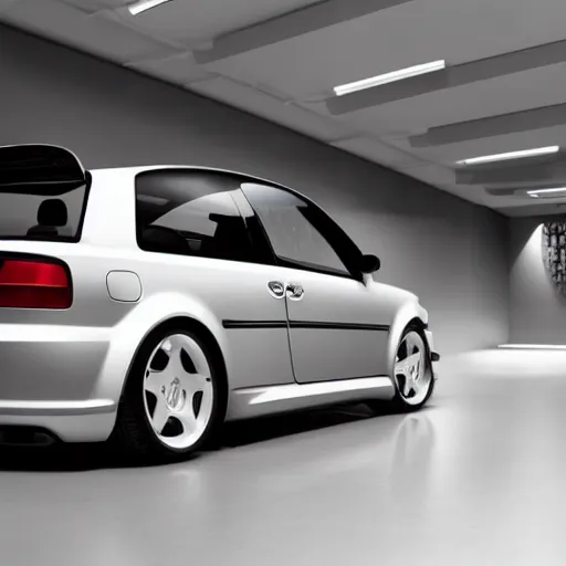 Prompt: a 2002 volkswagen w12 nardó inside a showroom with studio lighting