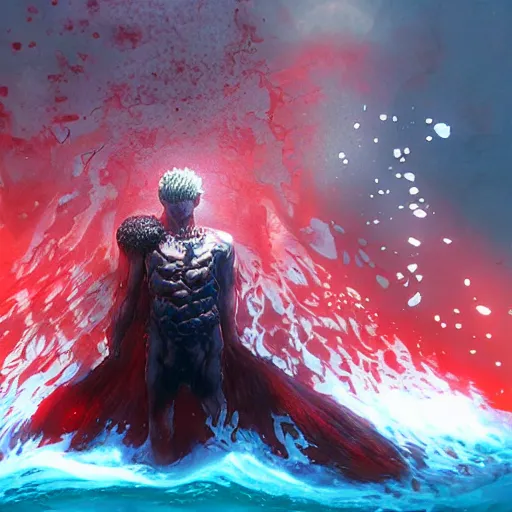 Prompt: guts from berserk submerged in red water, extremely detailed, made by wlop, maxwell boas, Sakimi chan and Anato Finnstark