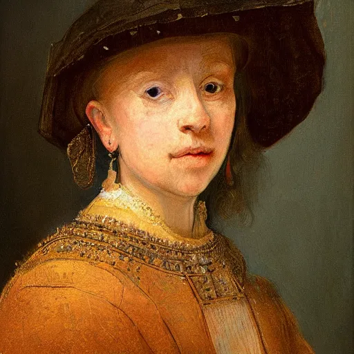 Prompt: A portrait painting of Bridgette B by Rembrandt van Rijn