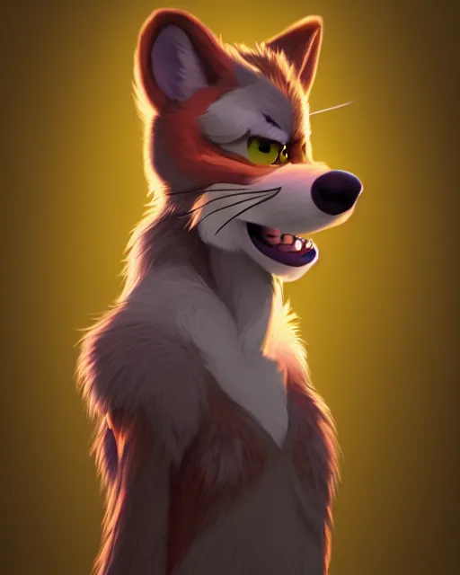 Image similar to a beautiful portrait of an anthropomorphic fursona furry disney character. volumetric light, artstation