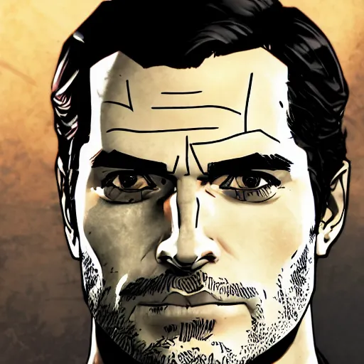 Image similar to henry cavill portrait, borderlands, tales from the borderlands, the wolf among us, comic, cinematic lighting, studio quality, 8 k