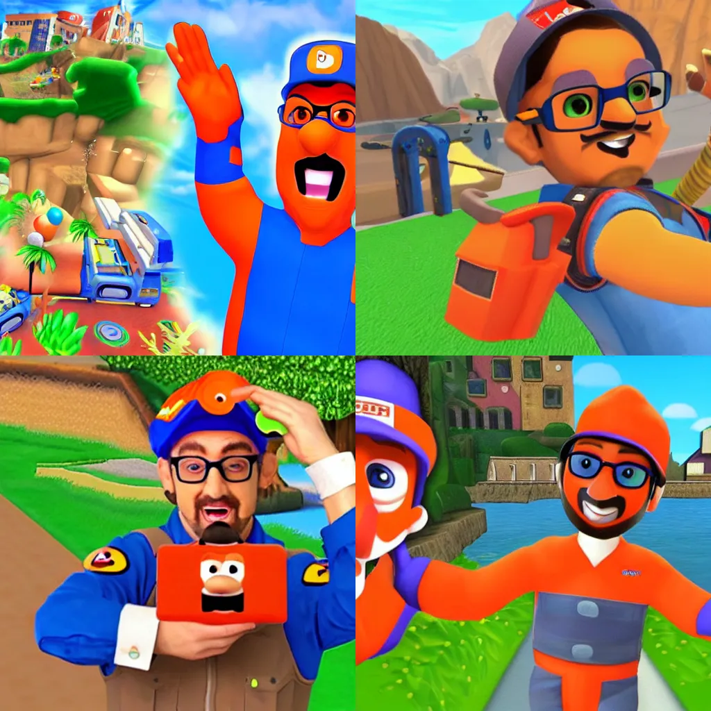 Prompt: Lost N64 footage of blippi the video game