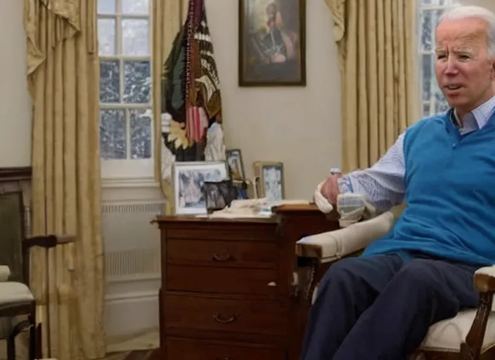 Prompt: film still of joe biden as a resident in a nursing home