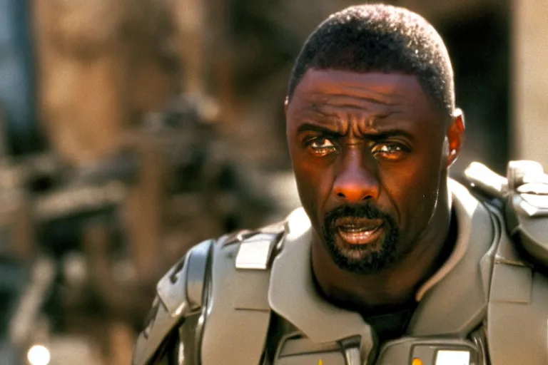 Image similar to Idris Elba in Starship Troopers (1997), highly detailed, high quality, HD, 4k, 8k, Canon 300mm, professional photographer, 40mp, lifelike, top-rated, award winning, realistic, sharp, no blur, edited, corrected, trending