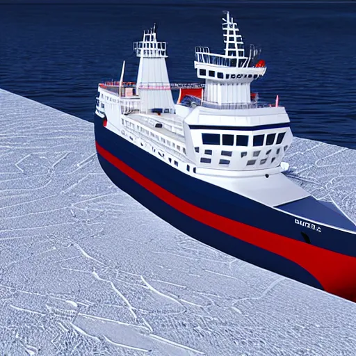 Prompt: baltika icebreaker ship vessel in ice polar water, ice floe, realistic detailed