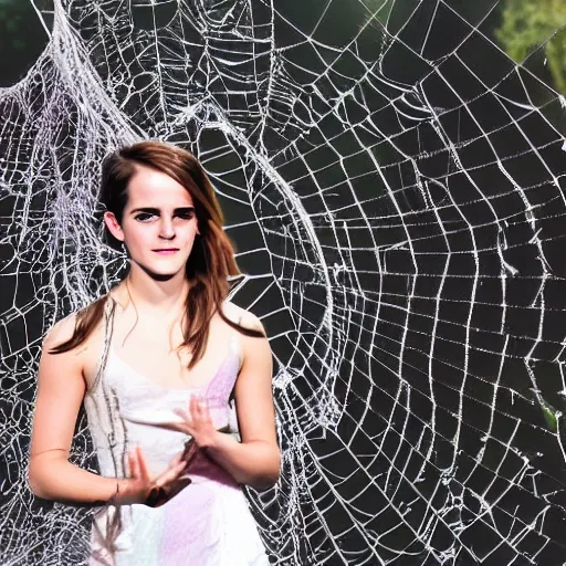 Image similar to emma watson trapped in a giant spider web