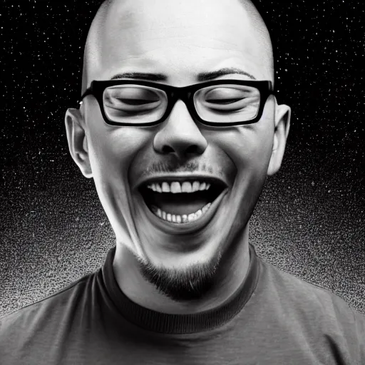 Image similar to Anthony Fantano taking a selfie of himself screaming at the Dark Side of the Moon album cover, 8k resolution, realistic, HD Quality, digital art, trending on artstation