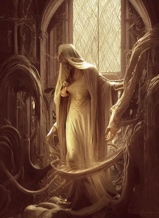 Image similar to ancient one, physically accurate, moody dynamic lighting, very very intricate, very very elegant, highly detailed, digital painting, artstation, HR GIGER, Hieronymus Bosch, Francis Bacon, concept art, smooth, very beautiful, sharp focus, illustration, art by artgerm and greg rutkowski and alphonse mucha