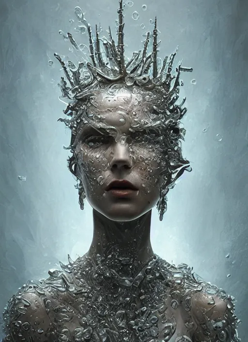 Image similar to sculpture made of water, portrait, future, shaman, harper's bazaar, vogue, magazine, insanely detailed and intricate, concept art, ornate, luxury, elite, elegant, trending on artstation, by ruan jia, by Kenneth Willardt, by ross tran, by WLOP, by Andrei Riabovitchev,