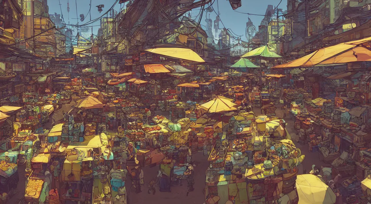 Prompt: a market in metro manila painting stylized digital illustration video game icon global illumination ray tracing that looks like it is from borderlands and by feng zhu and loish and laurie greasley, victo ngai, andreas rocha, john harris