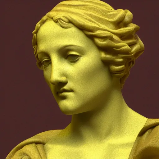 Image similar to a neon ring on the head of a renaissance statue, 3 d render