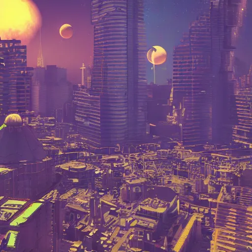 Image similar to SPACE INVADERS game as a city, bustling, rockets, atmospheric, hazy, sweltering, highly detailed, autochrome, 8k, reflections, octane render, unreal engine 5, in the style of Cézanne