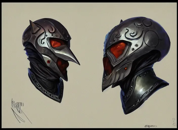 Image similar to portrait of raven themed helmet. concept art contest winner by greg manchess and greg rutkowski ( 2 0 0 7 ).