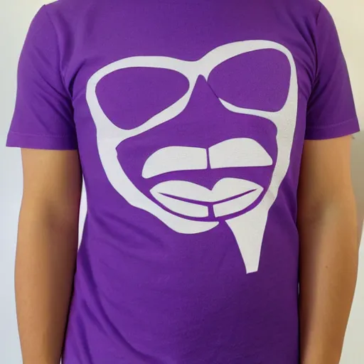 Image similar to a purple t-shirt with a cartoon face