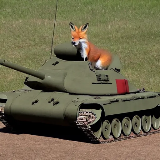 Prompt: a fox with the head of a tank turret
