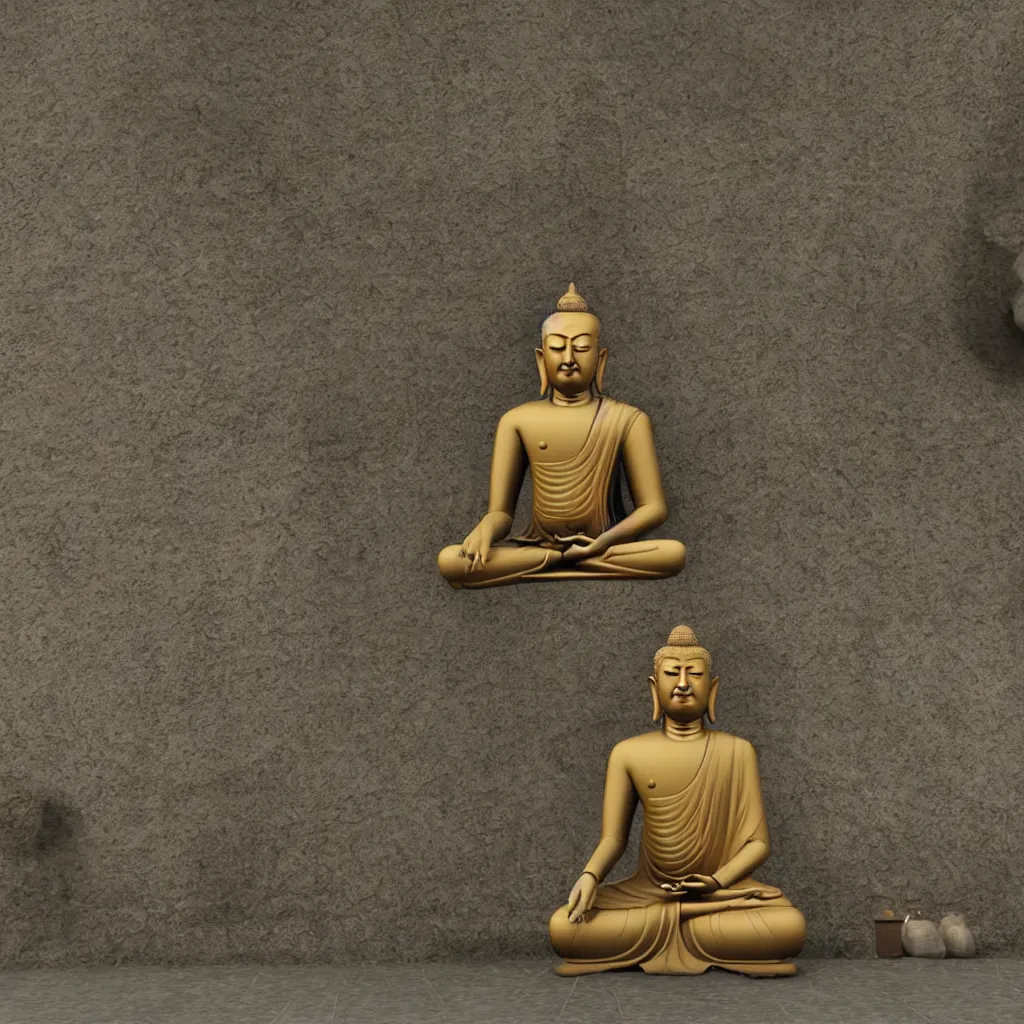 Prompt: 3 d model of a meditating buddha checking his phone in unreal engine