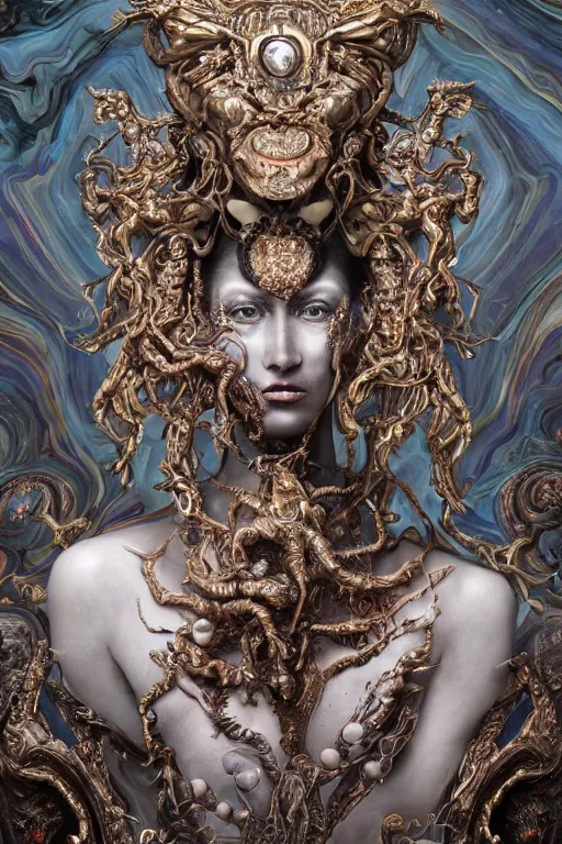 Prompt: hyper-realistic ultra-detailed maximalist and dramatic elegant luxury alien empress made of marble portrait by igor goryunov and heidi taillefer inspired by andrei riabovitchev and patricio clarey Rendered by binx.ly 8k. Generative art. Fantastic realism. Scifi feel. Extremely Ornated. Intricate and omnious. Tools used: Blender Cinema4d Houdini3d zbrush. Unreal engine 5 Cinematic. Beautifully lit. No background. artstation. Deviantart. CGsociety.