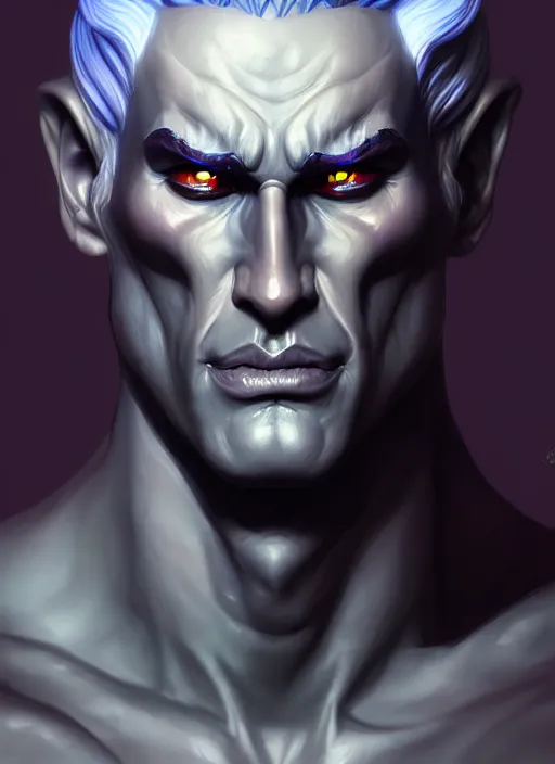 Image similar to the god hades, male, portrait, sharp focus, digital art, concept art, dynamic lighting, subsurface scattering, photoreal, trending on artstation, by emylie boivin, artgerm and rossdraws