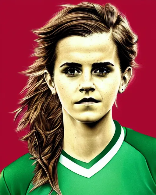 Image similar to a portrait of emma watson as a lokomotiv football player, hyper realistic, highly detailed