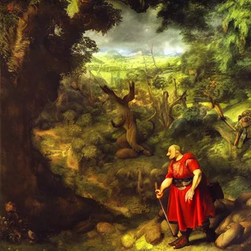 Image similar to portrait of shrek in the garden of eden, beautiful painting by jan matejko, rich lighting