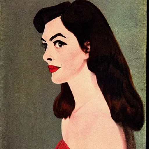 Image similar to “Anne Hathaway portrait, color vintage magazine illustration 1950”