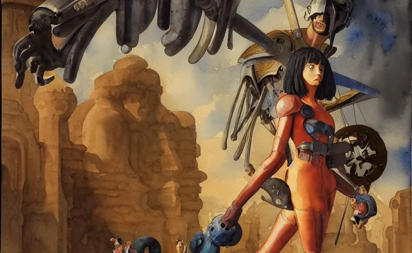 Prompt: museum, colorful watercolor. by rembrant, battle angel alita, ralph mcquarrie, aluminum, 1 6 6 7