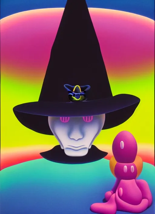 Image similar to witch with hat by shusei nagaoka, kaws, david rudnick, airbrush on canvas, pastell colours, cell shaded, 8 k,