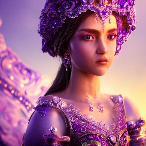 Image similar to portrait of wonderful princess of amethyst with fair skin, ornate 8 k gorgeous intricate detailed, accent lighting, dramatic light, octane render