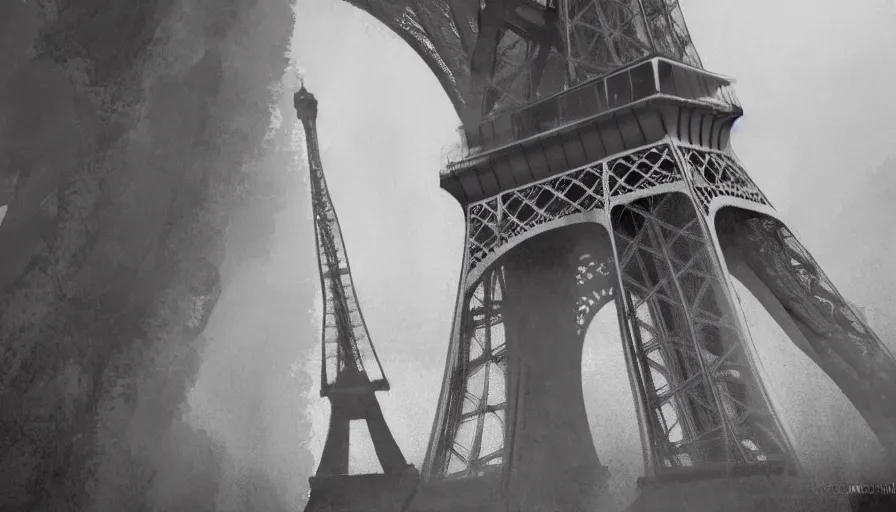 Prompt: Eiffel Tower under tons of sans during huge sandstorm, hyperdetailed, artstation, cgsociety, 8k