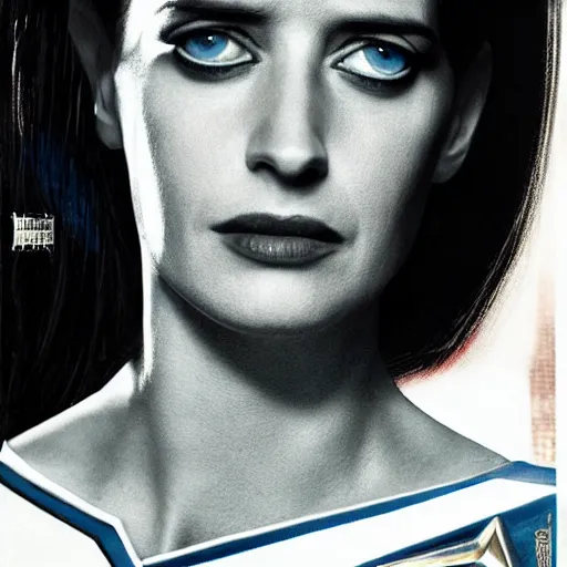 Prompt: a full body portrait of 3 0 year old eva green as a star fleet officer from star trek next generation, ultra rendered, extreme realism and detail, 8 k, highly detailed, realistic, completely framed, hyper realistic, colorful, direct lighting, 3 5 mm photo, photorealistic, sharp focus
