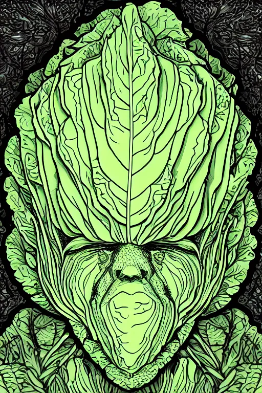 Image similar to cabbage themed humanoid, symmetrical, highly detailed, digital art, sharp focus, trending on art station, anime art style