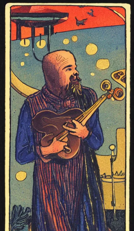 Image similar to The music guy, tarot card