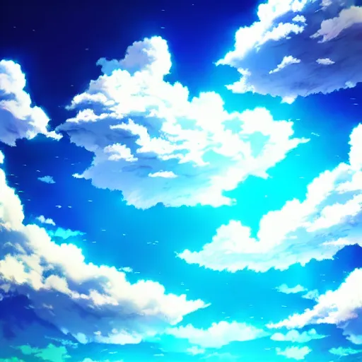 Prompt: epic anime clouds, high colored, blue sky