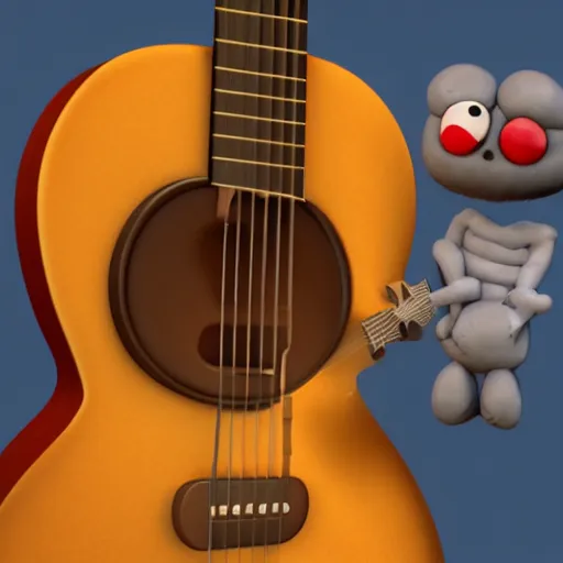 Prompt: medium shot, lucas the spider plays the guitar, 3 d art, zbrush, blender, oil painting