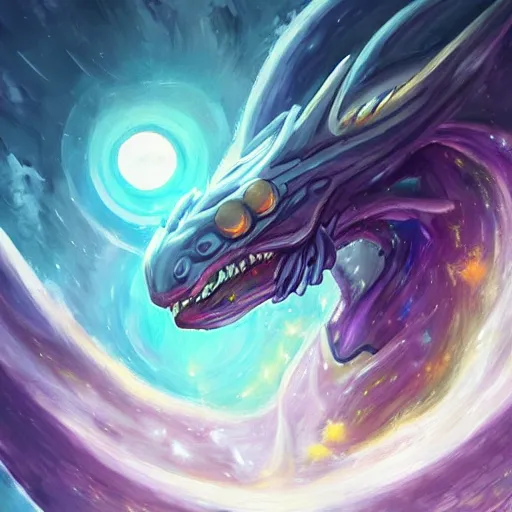 Prompt: oil painting of aurelion sol dragon in the cosmos trending on artstation