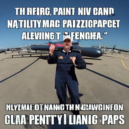 Image similar to meme with a navy combat pilot about flying grand pianos