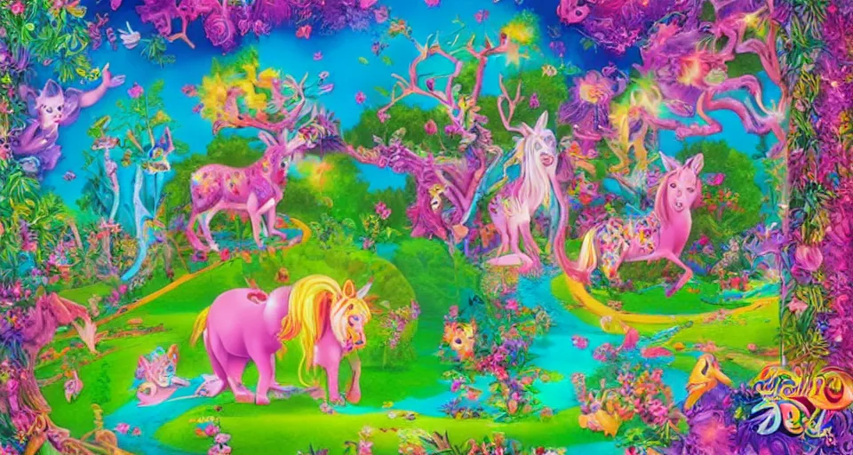 Image similar to Enchanted and magic forest, by Lisa Frank,