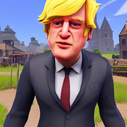 Image similar to an in-game screenshot of Boris Johnson as a Fortnite skin