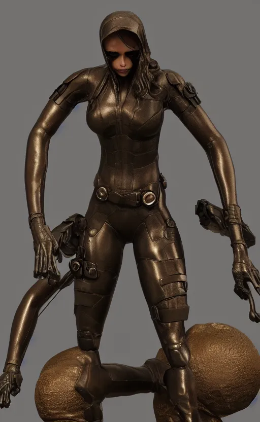 Prompt: black widow, bronze statue, unreal engine, high detailed