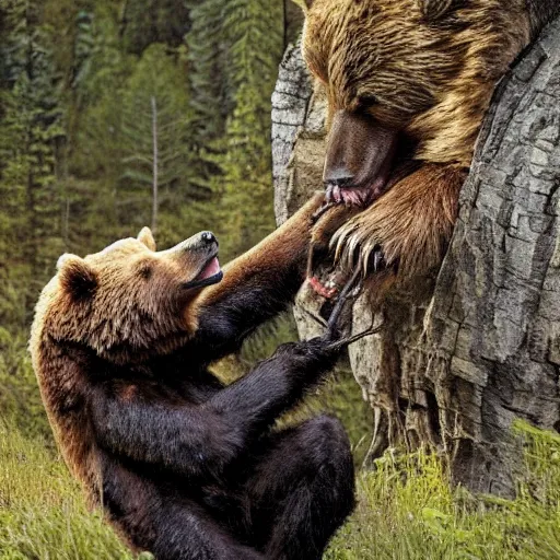 Image similar to a giant spider fighting a bear, national geographic photo, award winning