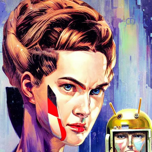 Image similar to portrait of a female android, by Sandra Chevrier and Joseph Christian Leyendecker