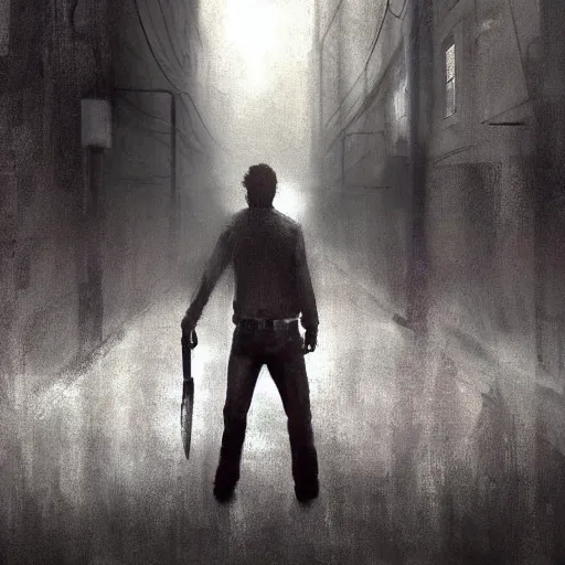 Image similar to rick grimes in silent hill, artstation hall of fame gallery, editors choice, #1 digital painting of all time, most beautiful image ever created, emotionally evocative, greatest art ever made, lifetime achievement magnum opus masterpiece, the most amazing breathtaking image with the deepest message ever painted, a thing of beauty beyond imagination or words