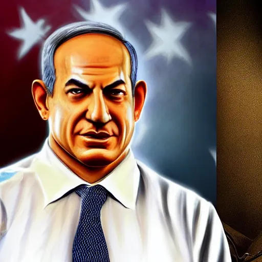 Image similar to portrait of benjamin netanyahu looking like kratos from god of war