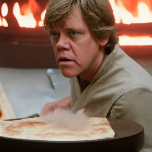 Image similar to A still of Luke Skywalker making a pizza, 4k, photograph, ultra realistic, highly detailed, professional lighting