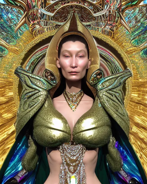 Image similar to a highly detailed metahuman 4 k close up render of an alien goddess bella hadid monument atlantis in iris van herpen dress schiaparelli in diamonds crystals swarovski and jewelry iridescent in style of alphonse mucha gustav klimt trending on artstation made in unreal engine 4