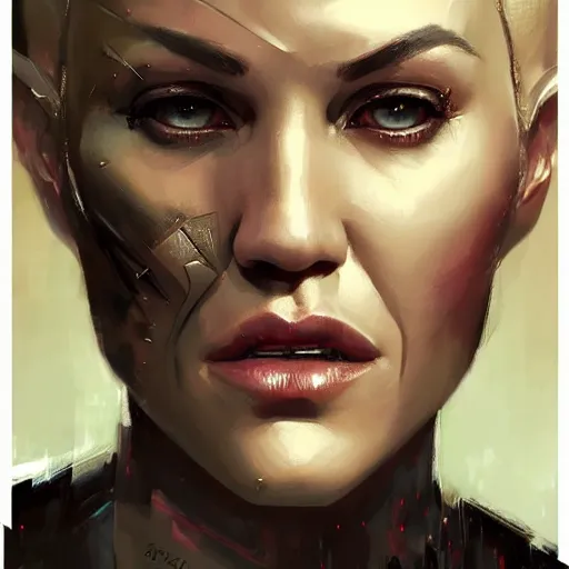 Prompt: portrait of gwen stefani with cybernetic face alterations by greg rutkowski, young, manly, attractive, strong, older brother vibes, highly detailed portrait, scifi, digital painting, artstation, concept art, smooth, sharp focus ilustration, artstation hq