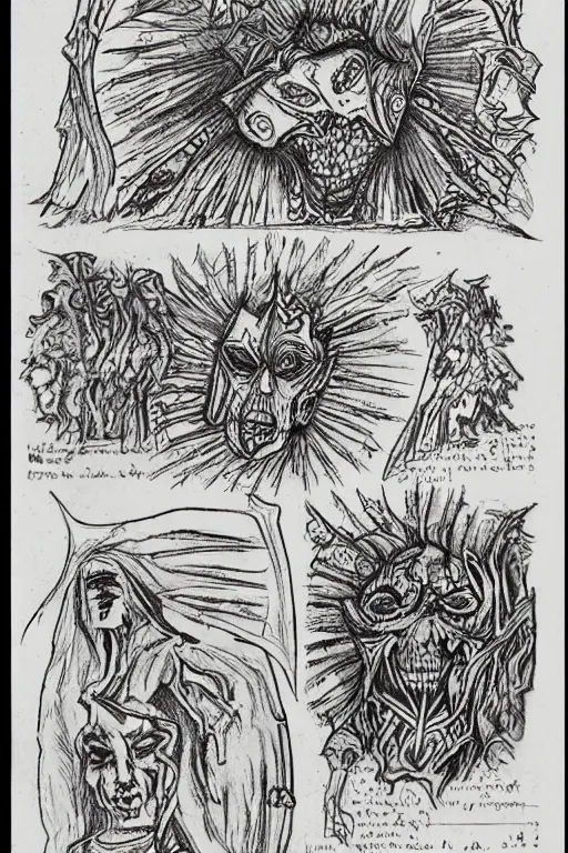 Image similar to disturbing pages from a hand drawn and written grimoire