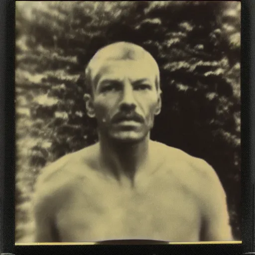 Image similar to polaroid of Geraldo of rivia face shot by Tarkovsky